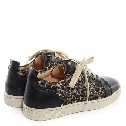 Christian Louboutin Calfskin Paille Leopard Louis Junior Mens Flat Sneakers 44 Black Beige 4 of 8
