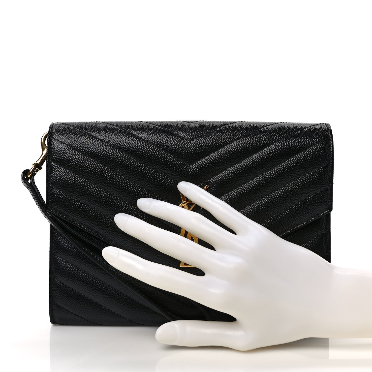 Saint Laurent Grain De Poudre Matelasse Chevron Monogram Envelope Clutch Black 2 of 8