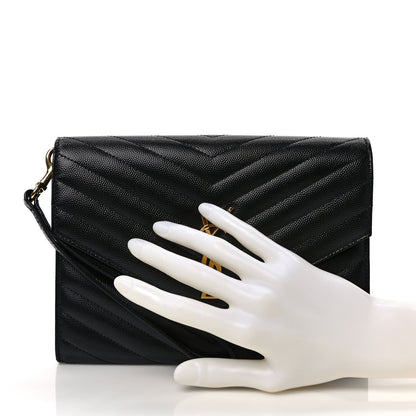 Saint Laurent Grain De Poudre Matelasse Chevron Monogram Envelope Clutch Black 2 of 8
