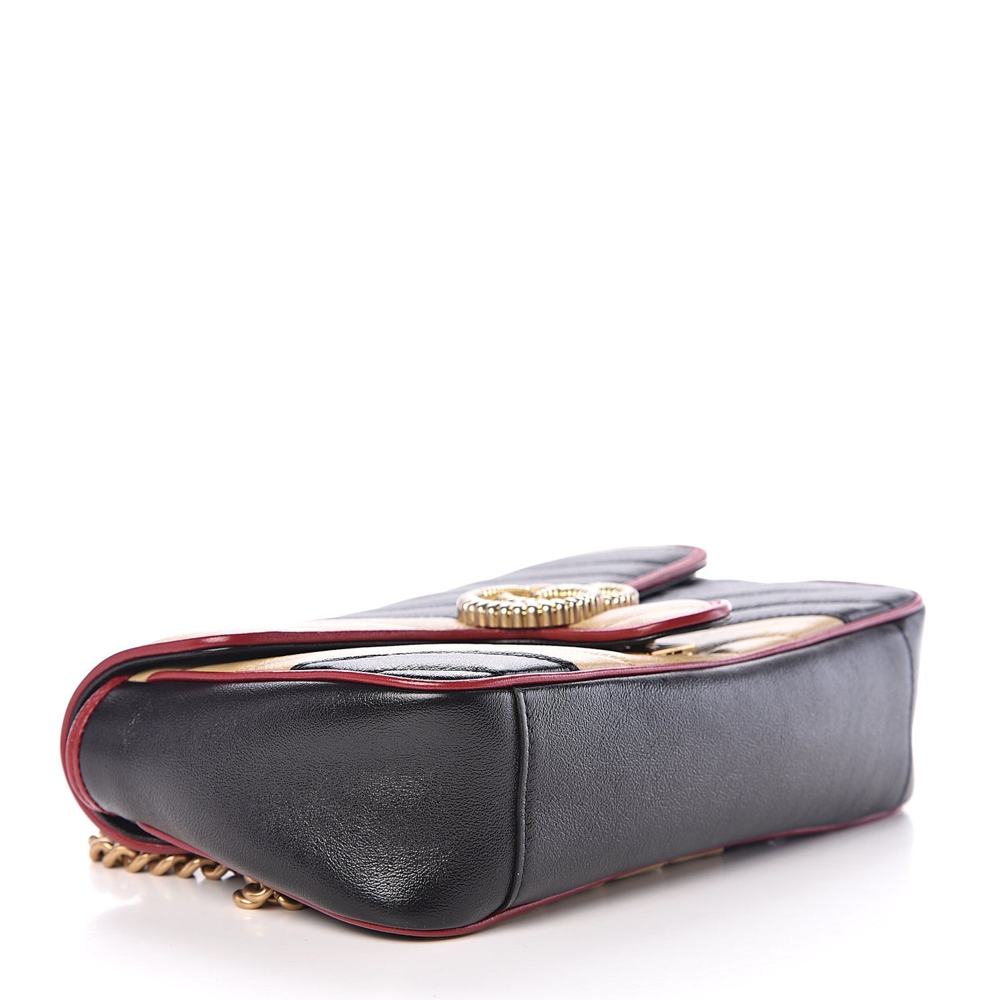 Vintage Effect Calfskin Matelasse Diagonal Striped Small Torchon GG Marmont Shoulder Bag Black Beige