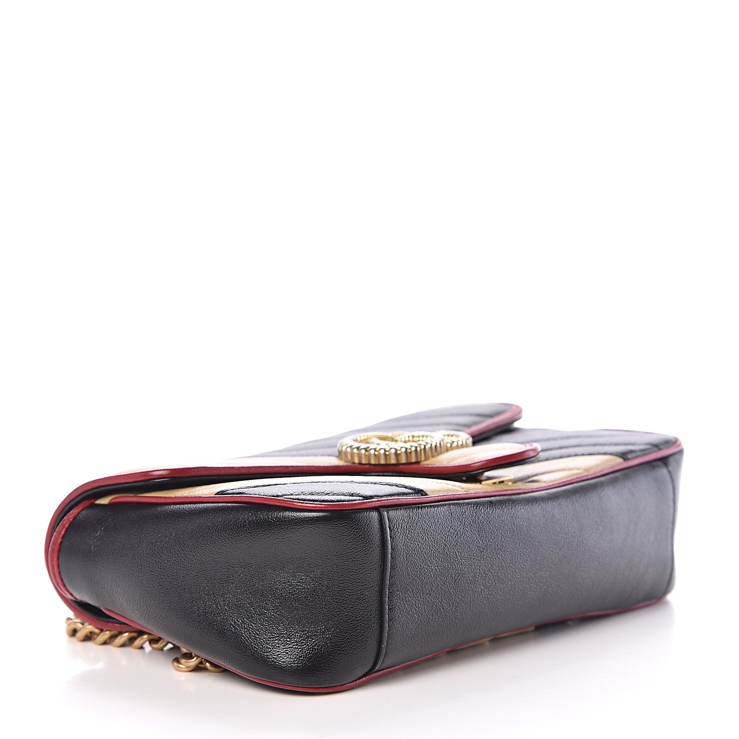 Gucci Vintage Effect Calfskin Matelasse Diagonal Striped Small Torchon GG Marmont Shoulder Bag Black Beige 3 of 9