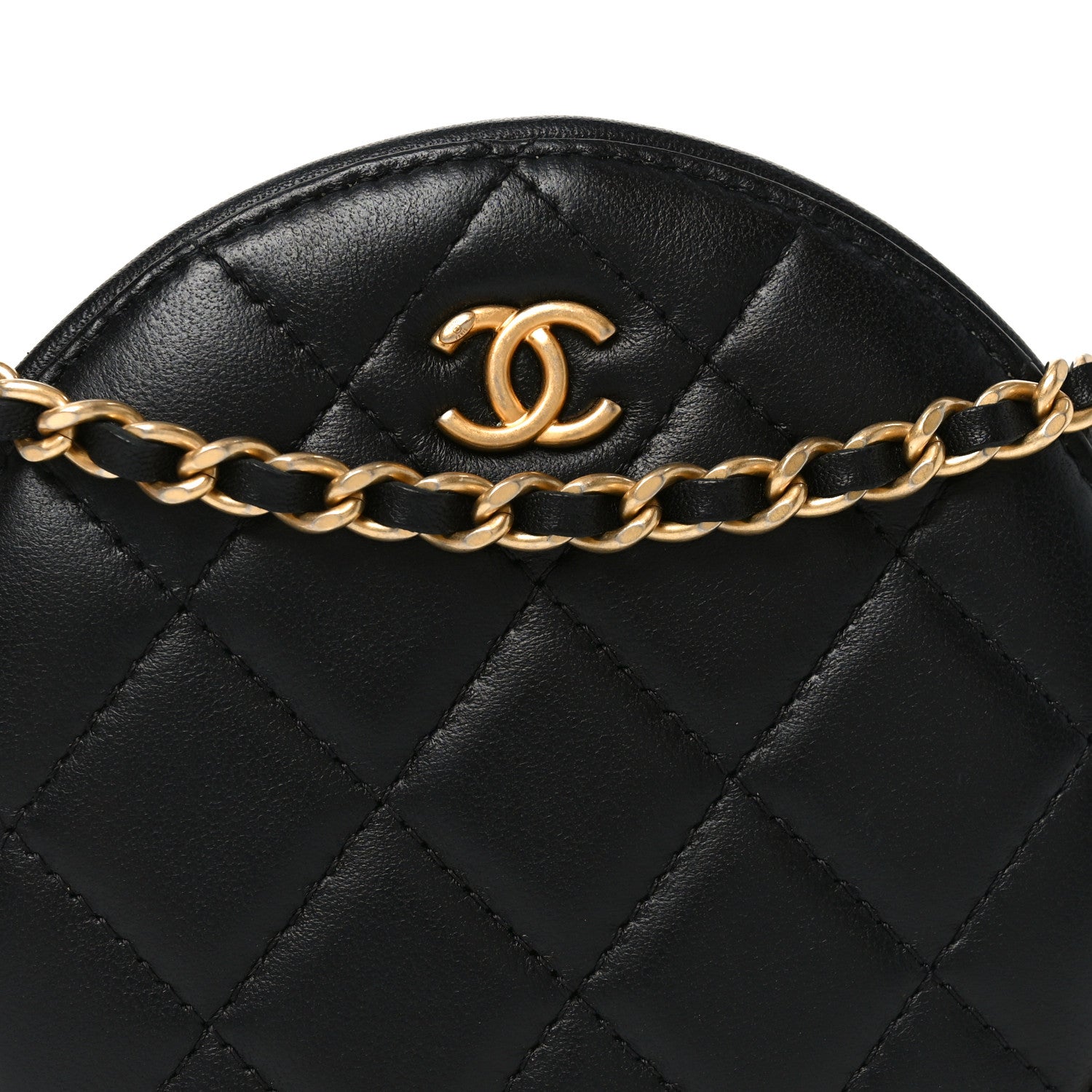 Chanel Lambskin Quilted Round Pearl Crush Clutch With Chain Black 8 of 10