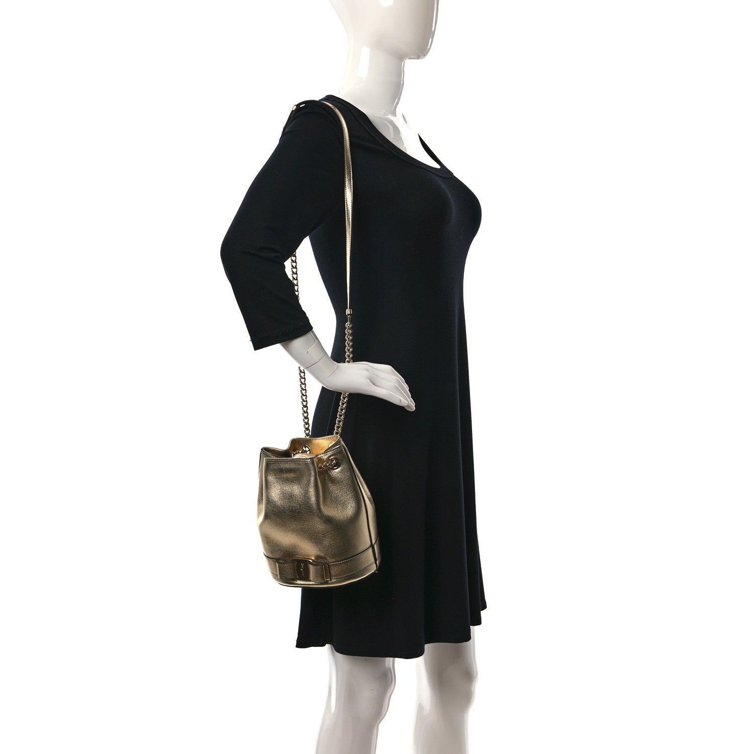 Salvatore Ferragamo Metallic Calfskin Vara Bow Bucket Bag Gold 2 of 8