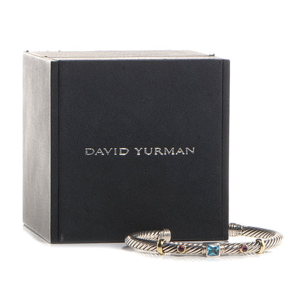 David Yurman Sterling Silver 14k Gold 4mm Renaissance Bracelet Blue Topaz Pink Tourmaline 6 of 6