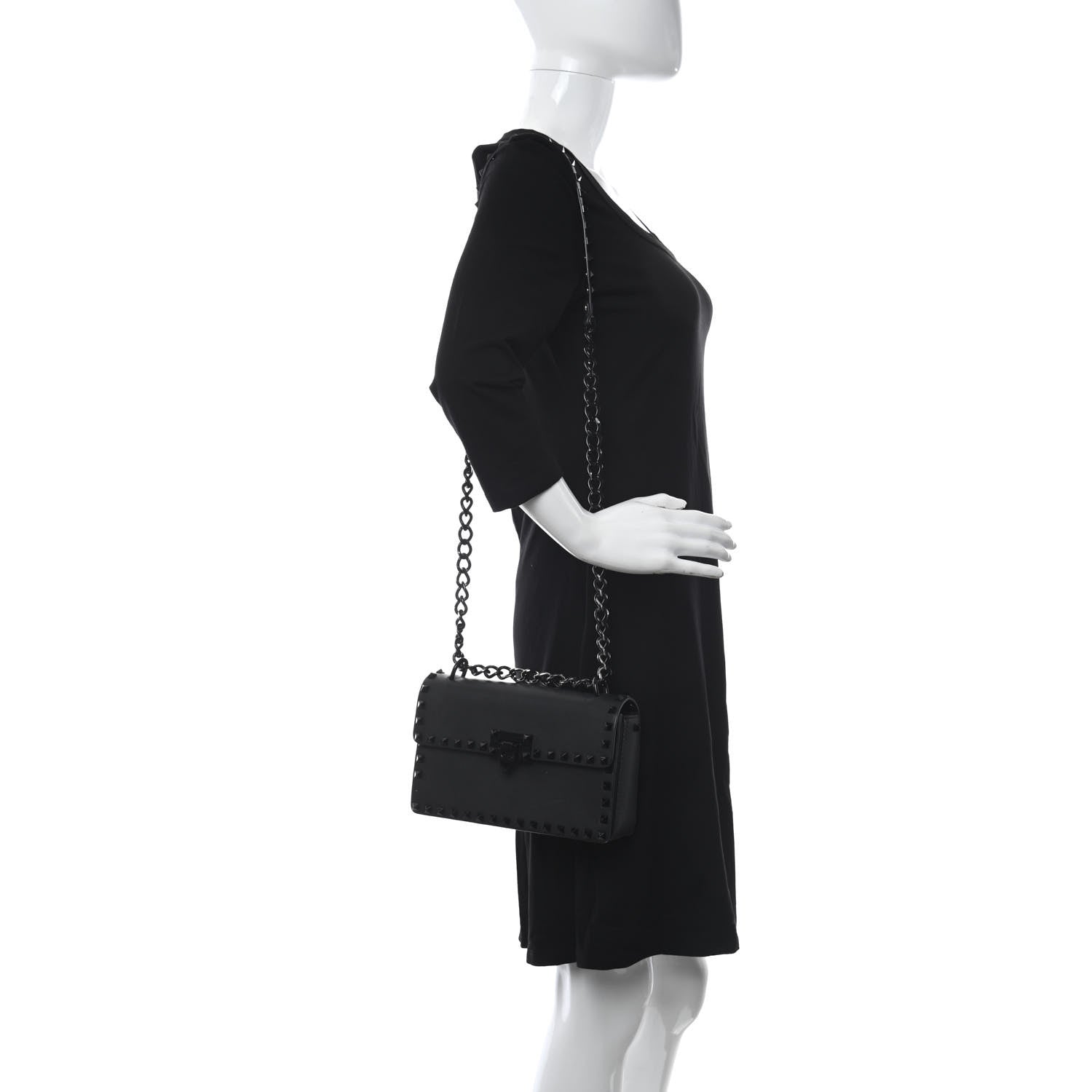Valentino Garavani Vitello Monochrome Rockstud Flip Lock Bag Black 2 of 15