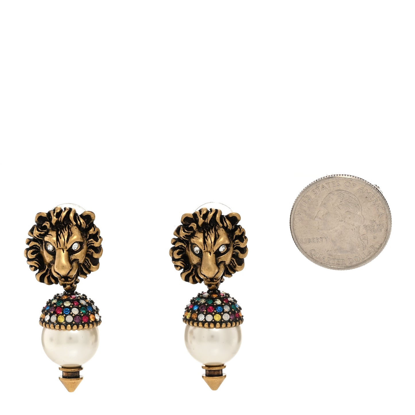 Metal Crystal Lion Earrings Aged Gold
