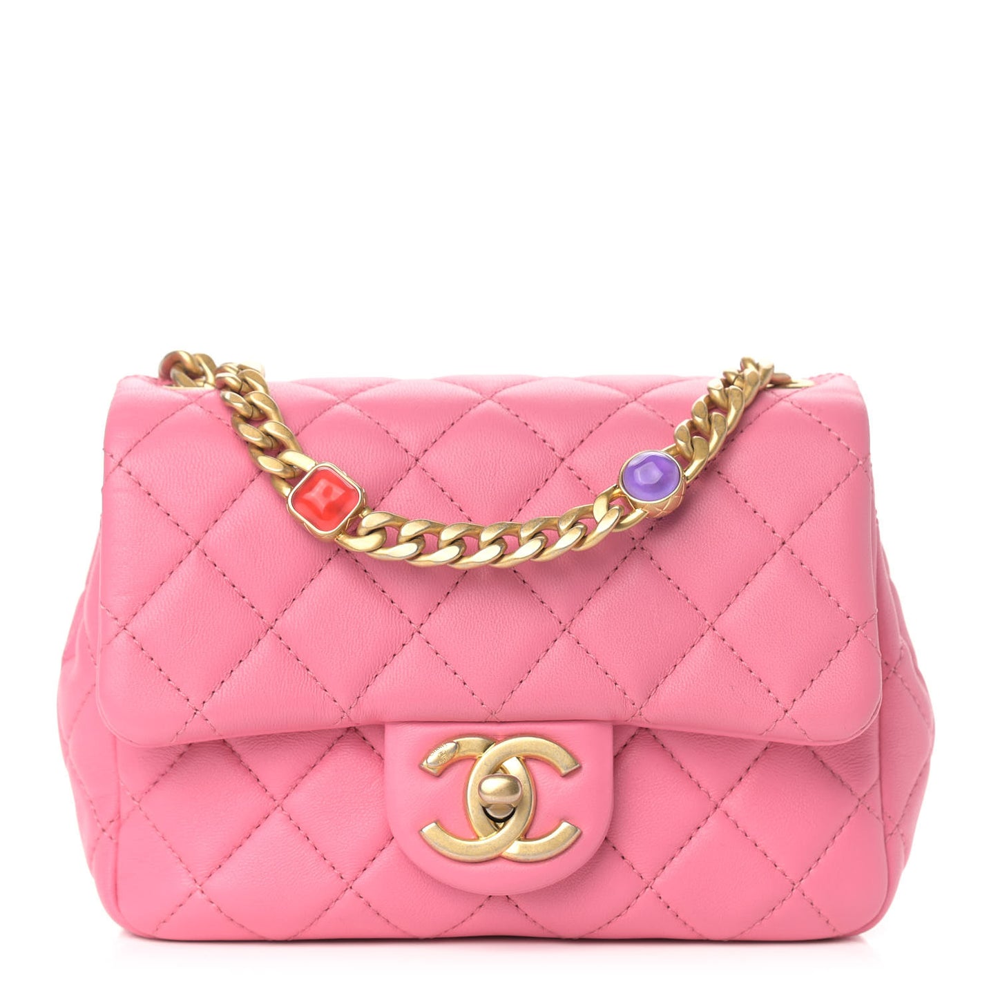 Lambskin Resin Quilted Mini Pearl Samba Square Flap Pink