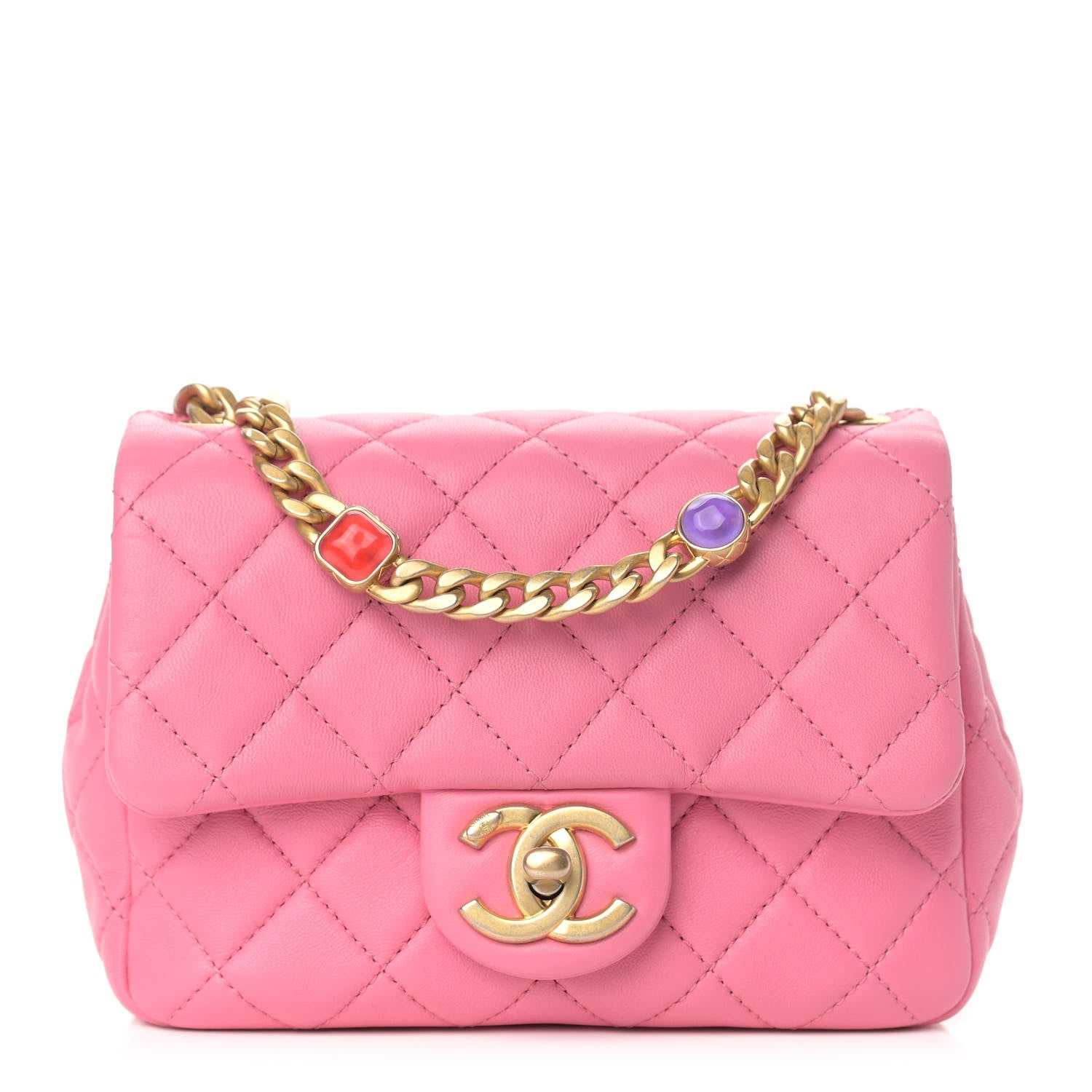 Chanel Lambskin Resin Quilted Mini Pearl Samba Square Flap Pink 1 of 8