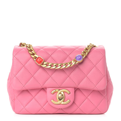 Chanel Lambskin Resin Quilted Mini Pearl Samba Square Flap Pink 1 of 8