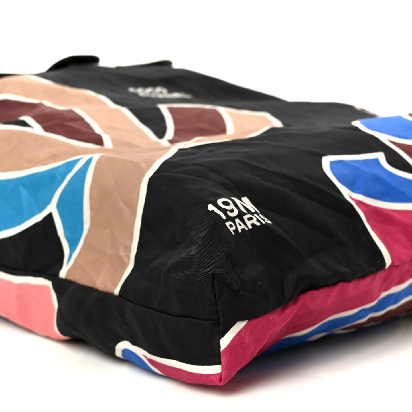 Caviar Fabric Foldable Tote Bag With Chain Black Multicolor
