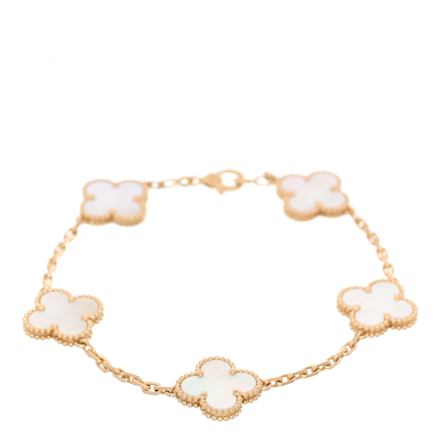Van Cleef & Arpels 18K Yellow Gold Mother of Pearl 5 Motifs Vintage Alhambra Bracelet 1 of 5