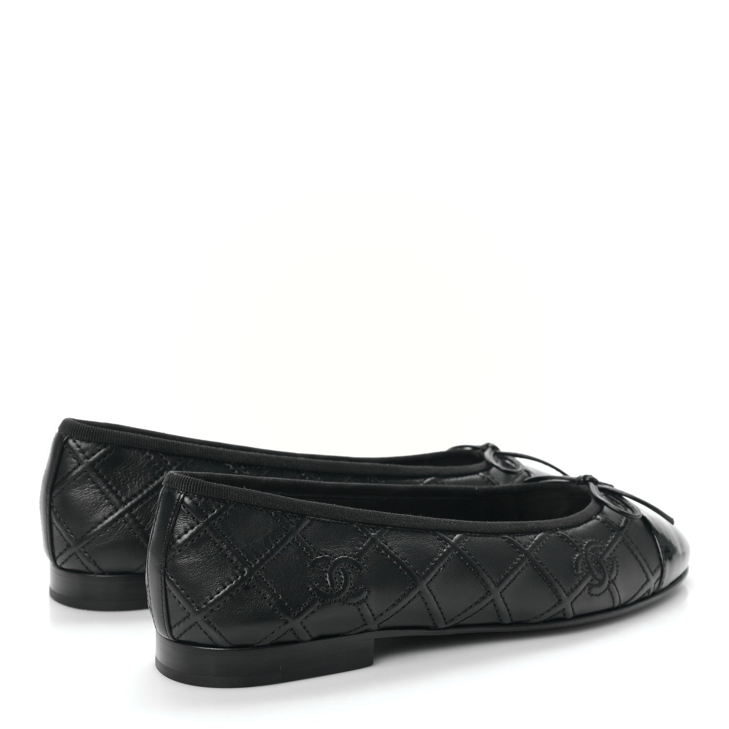 Chanel Lambskin Patent Double Stitched CC Cap Toe Ballerina Flats 38.5 Black 4 of 8