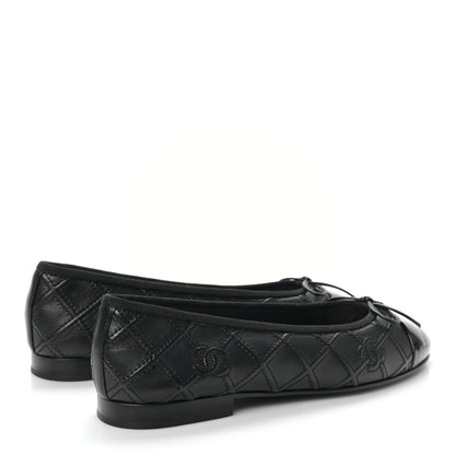 Chanel Lambskin Patent Double Stitched CC Cap Toe Ballerina Flats 38.5 Black 4 of 8