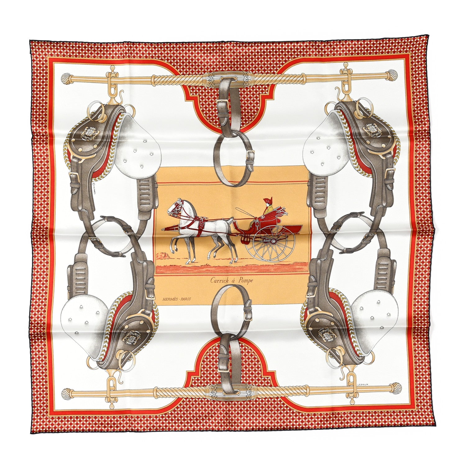 Hermes Silk Carrick a Pompe Scarf 70 White Beige Gris Cendre 1 of 7