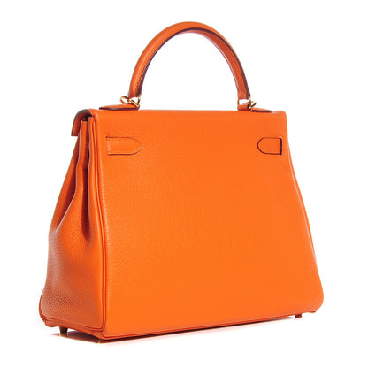 Hermes Taurillon Clemence Kelly Retourne 32 Orange 3 of 25
