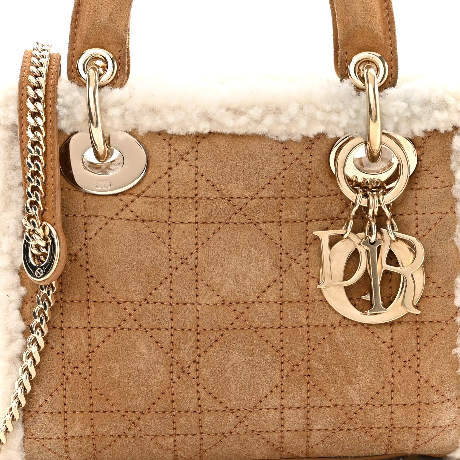 Christian Dior Suede Shearling Cannage Mini Lady Dior Camel 7 of 9
