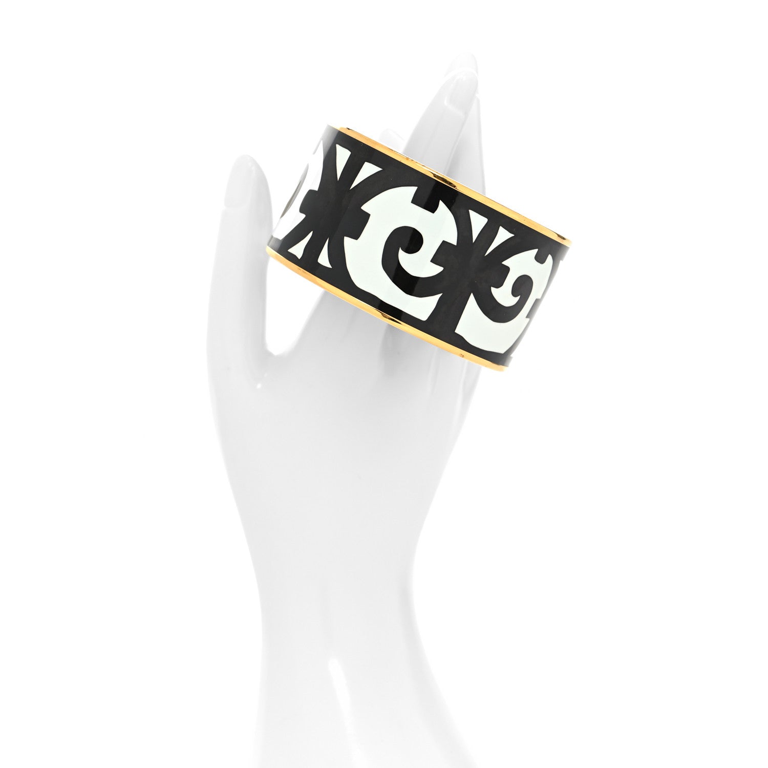 Hermes Enamel Printed Extra Wide Balcons du Guadalquivir Bracelet 65 Black 2 of 5