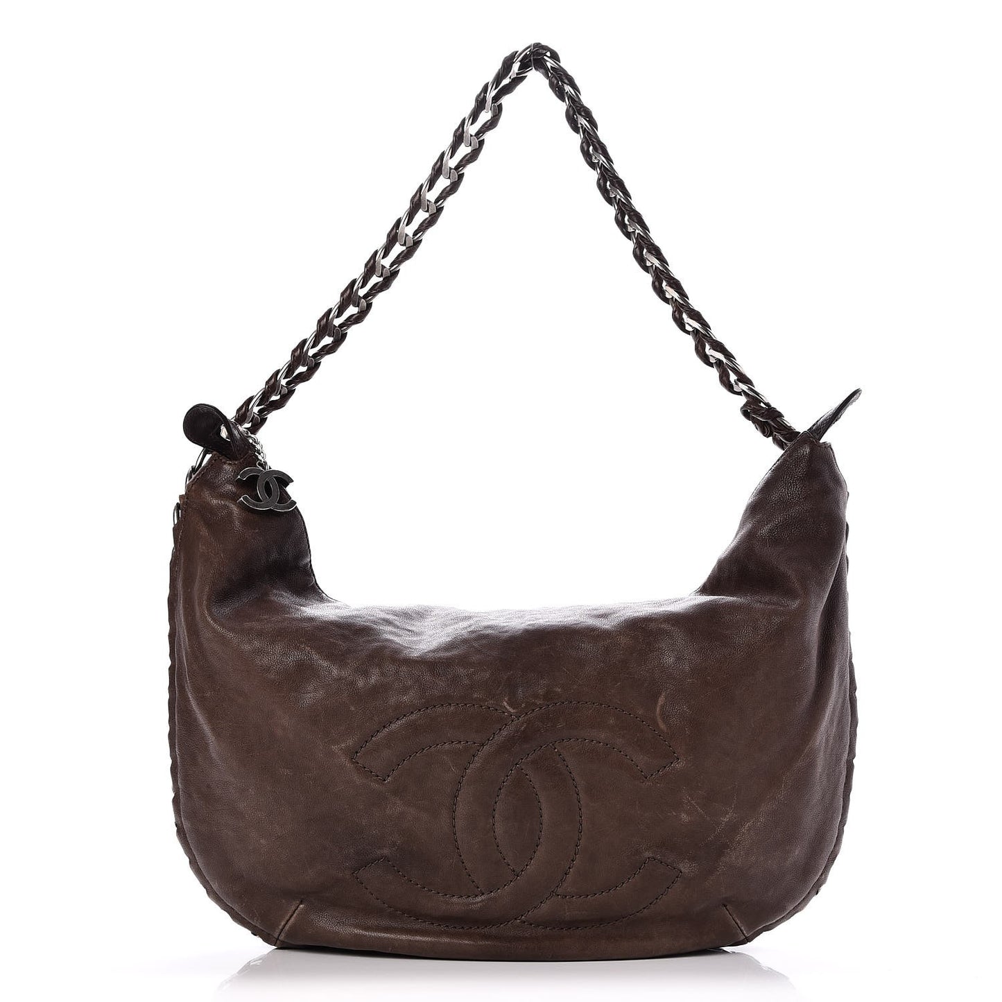 Calfskin Modern Chain Hobo Brown