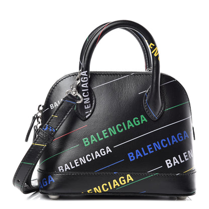 Balenciaga Calfskin Logo Print XXS Ville Top Handle Bag Black Multicolor 1 of 10