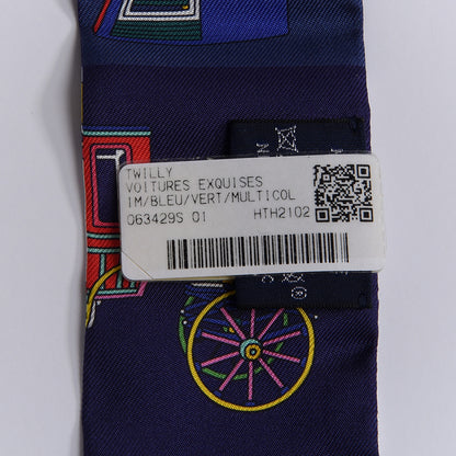 Hermes Silk Les Voitures Exquises Twilly Bleu Vert Multicolor 4 of 4