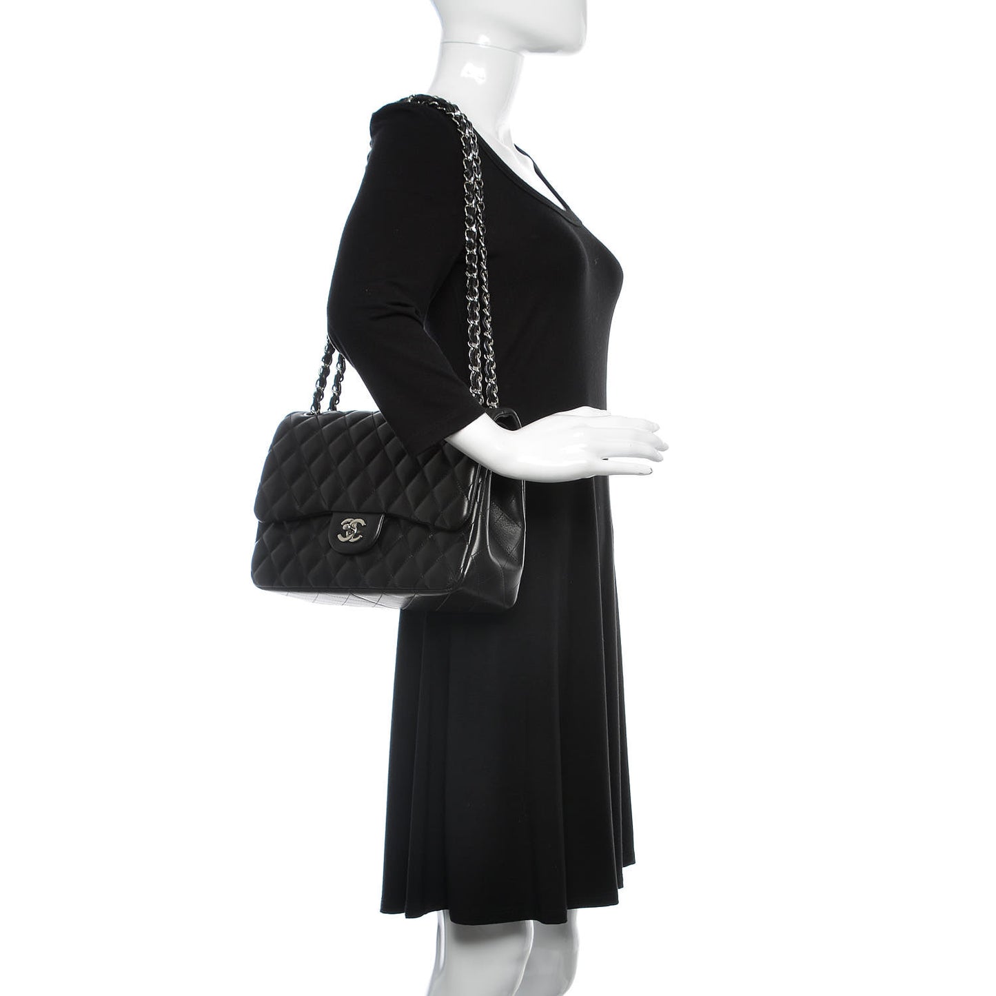 Lambskin Quilted Jumbo Double Flap Black