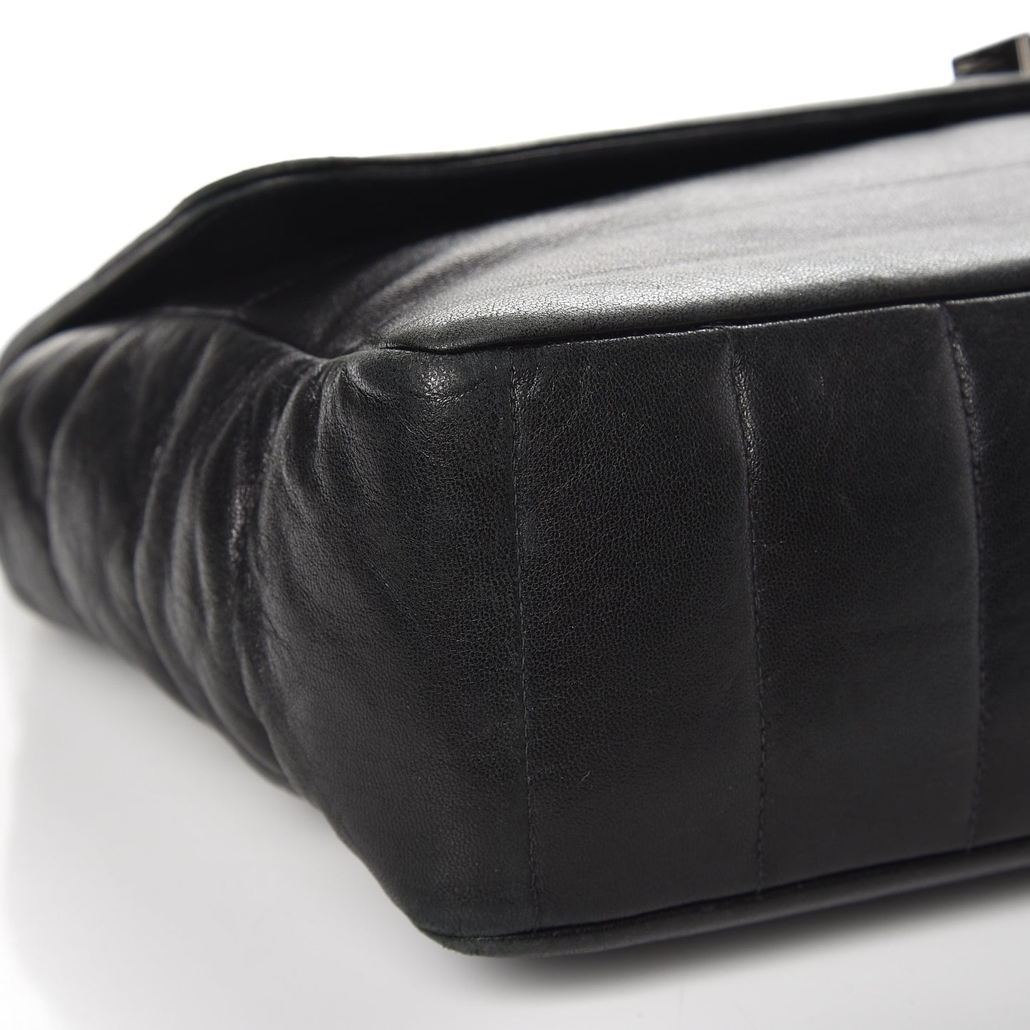 Lambskin Horizontal Quilt Jumbo Mademoiselle Flap Black