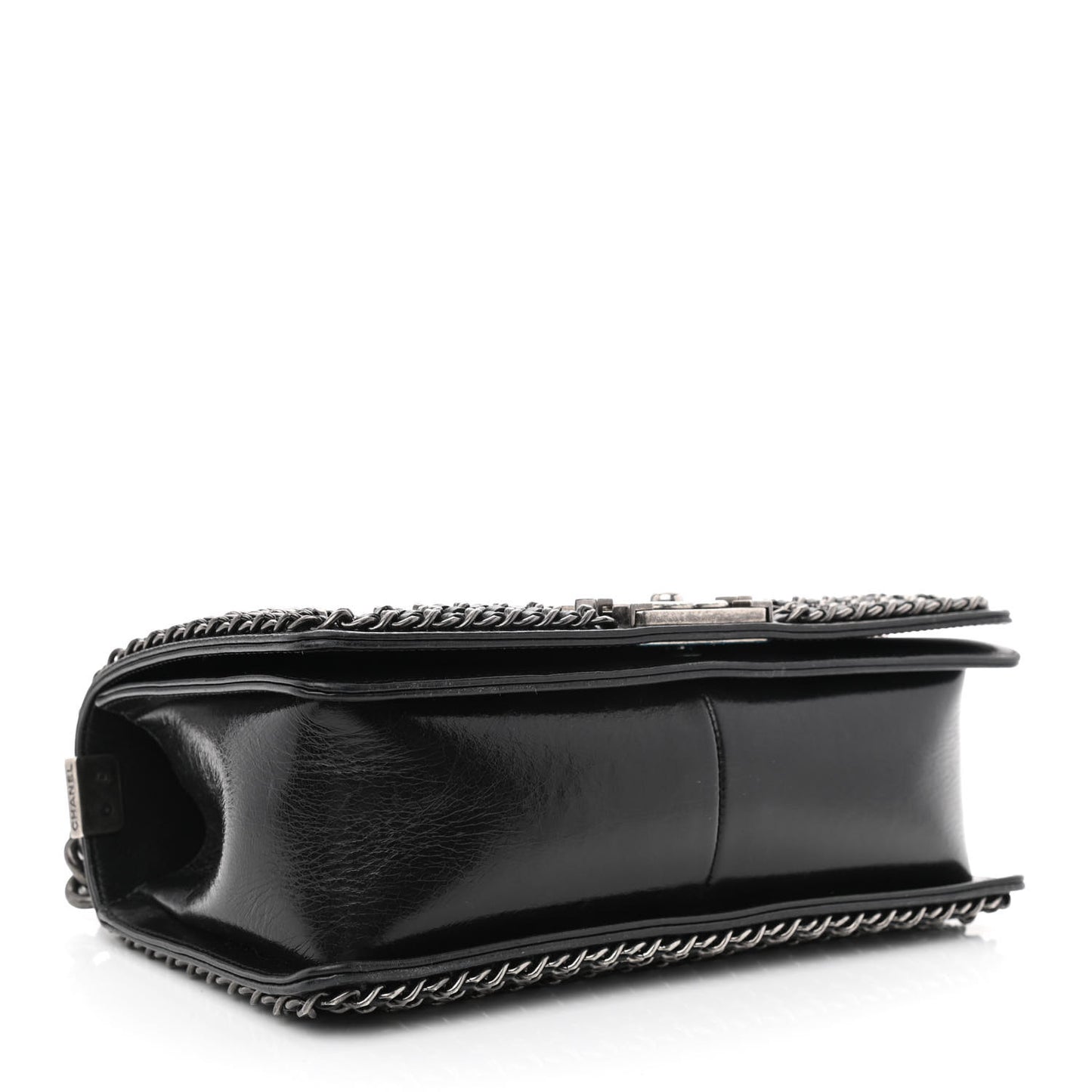 Glazed Calfskin Quilted Medium Boy Chained Flap Black