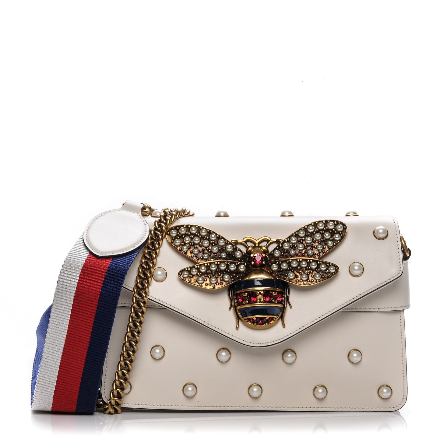 Nappa Pearl Studded Mini Queen Margaret Broadway Shoulder Bag Mystic White
