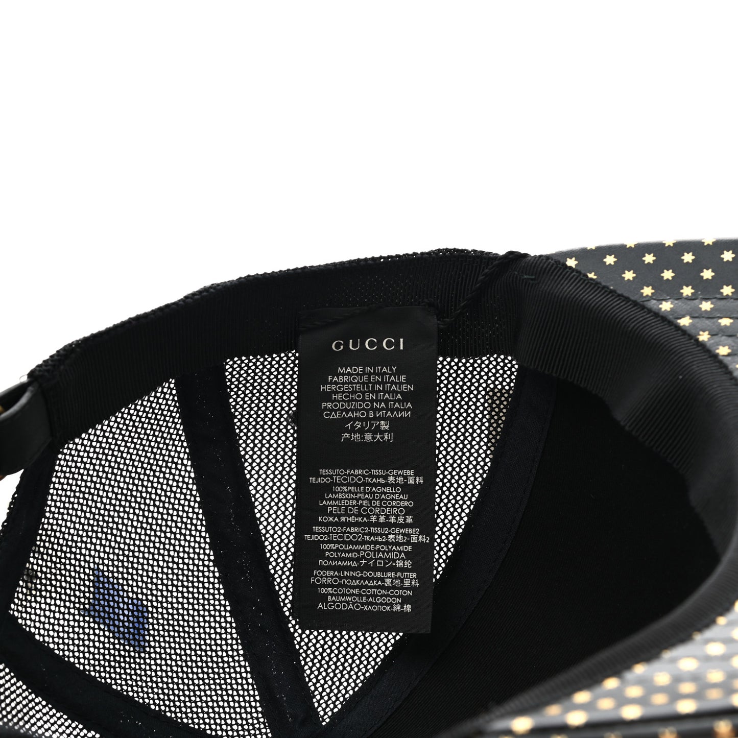 X SEGA Calfskin GUCCY Stars Baseball Hat M Black Gold