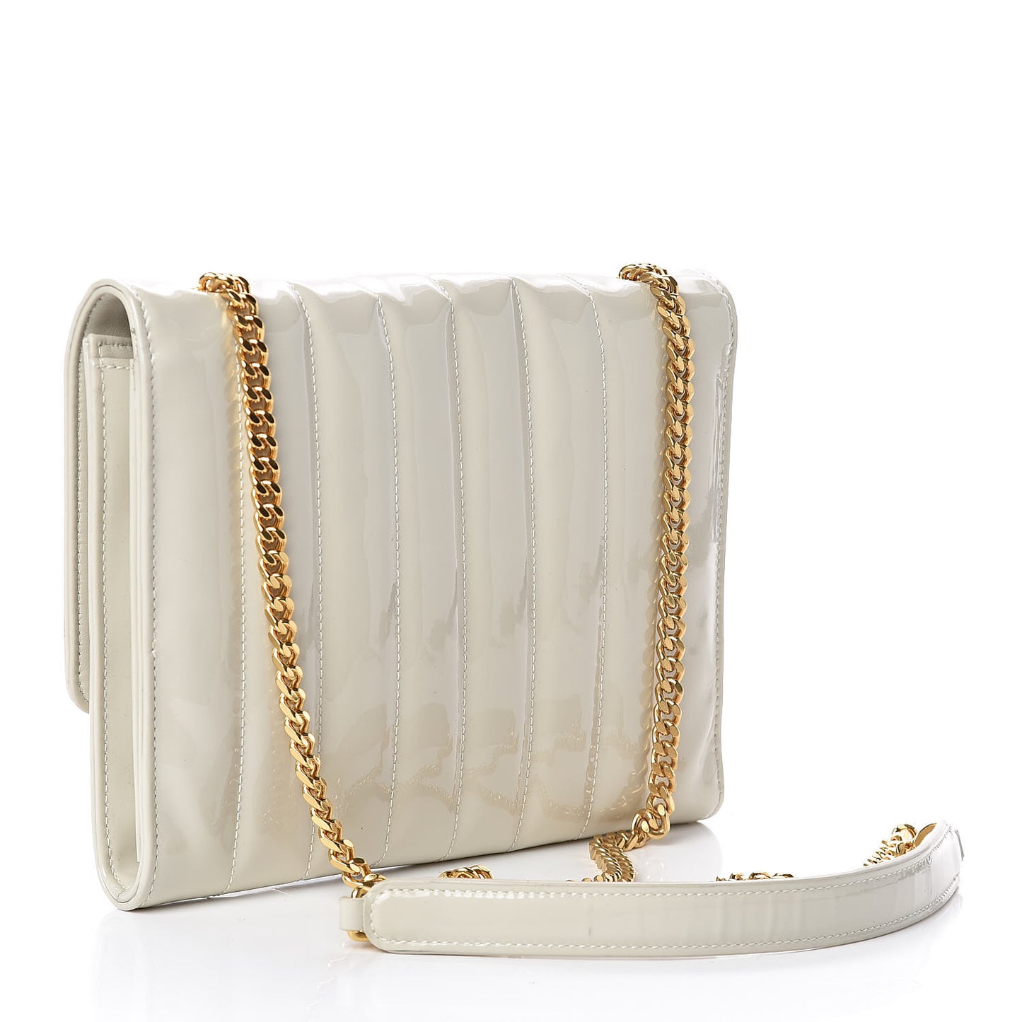 Patent Calfskin Matelasse Monogram Vicky Chain Wallet Off White
