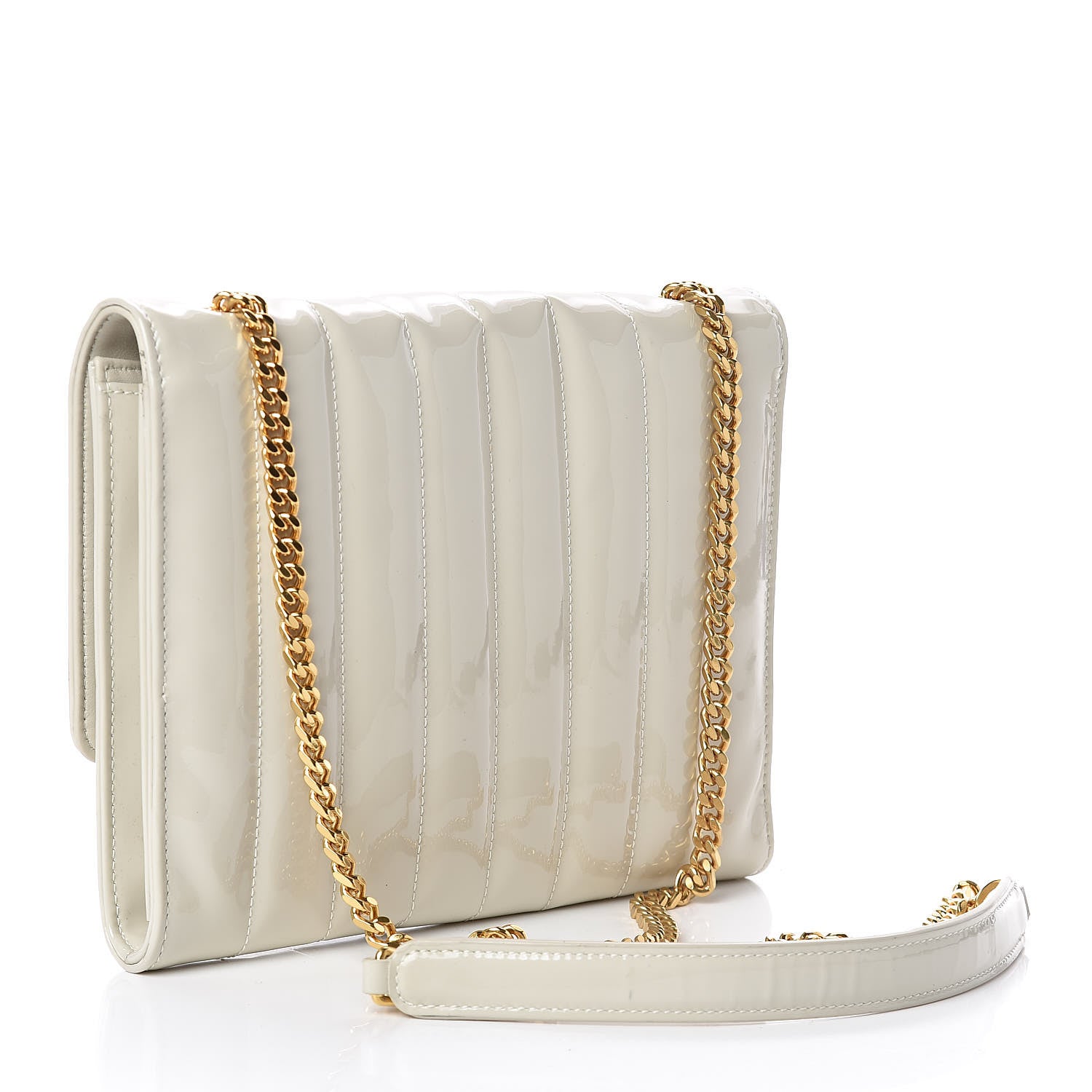 Saint Laurent Patent Calfskin Matelasse Monogram Vicky Chain Wallet Off White 3 of 9