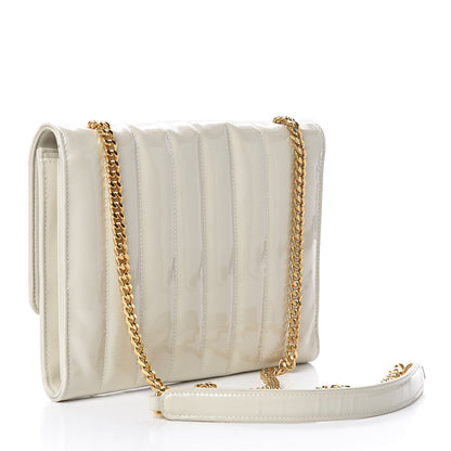 Saint Laurent Patent Calfskin Matelasse Monogram Vicky Chain Wallet Off White 3 of 9