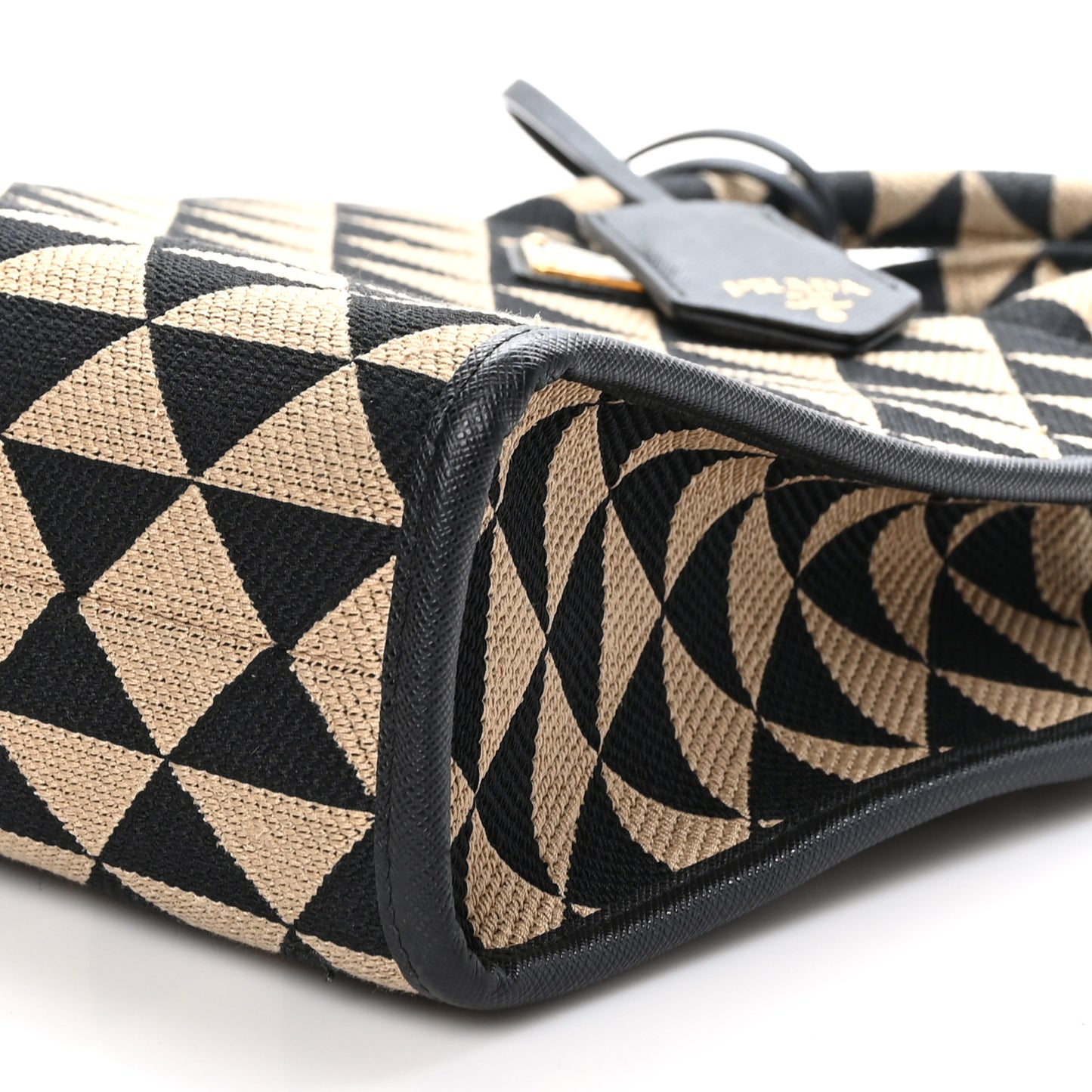 Jacquard Saffiano Triangolo Symbole Embroidered Small Tote Black Corda