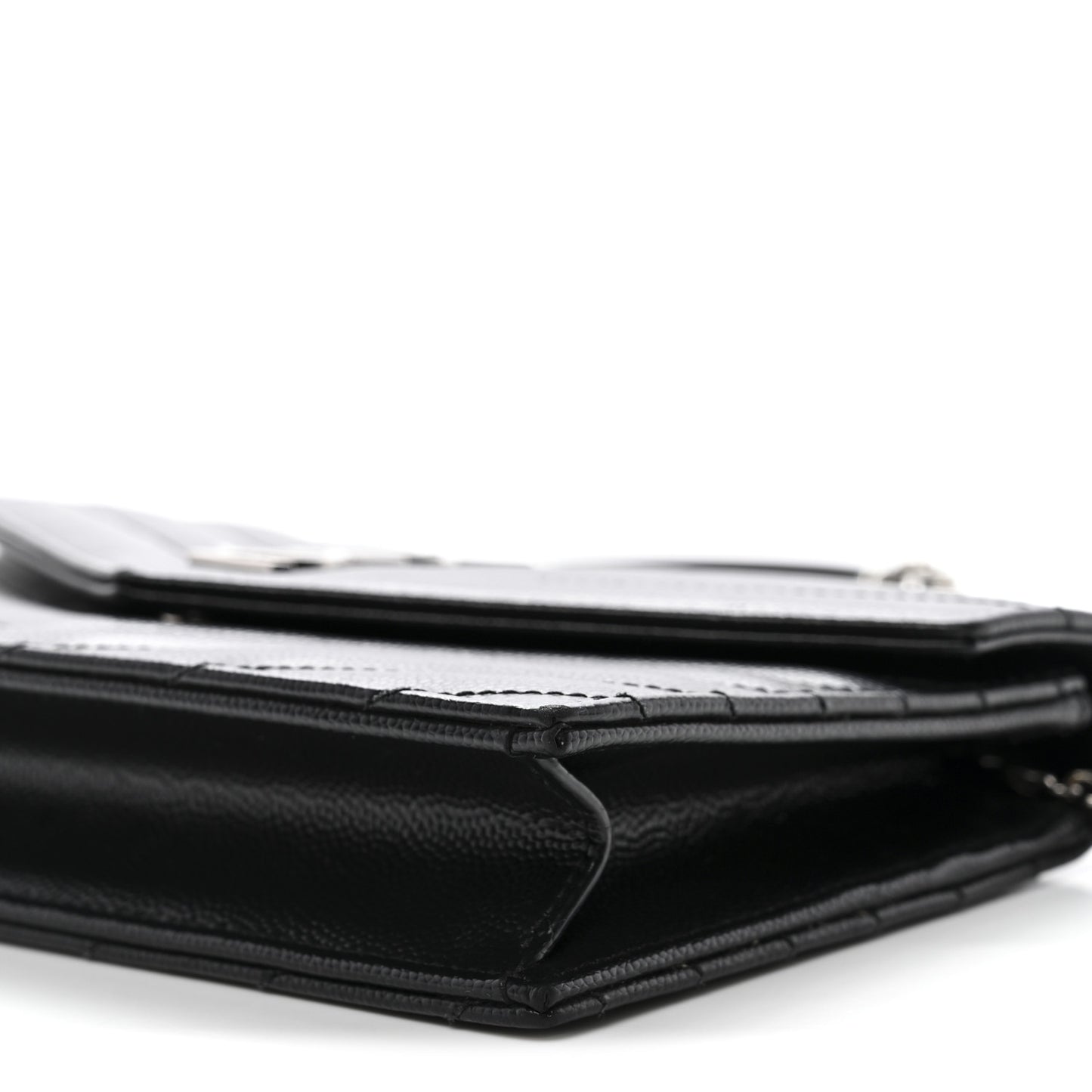 Grain De Poudre Matelasse Chevron Monogram Envelope Chain Wallet Black