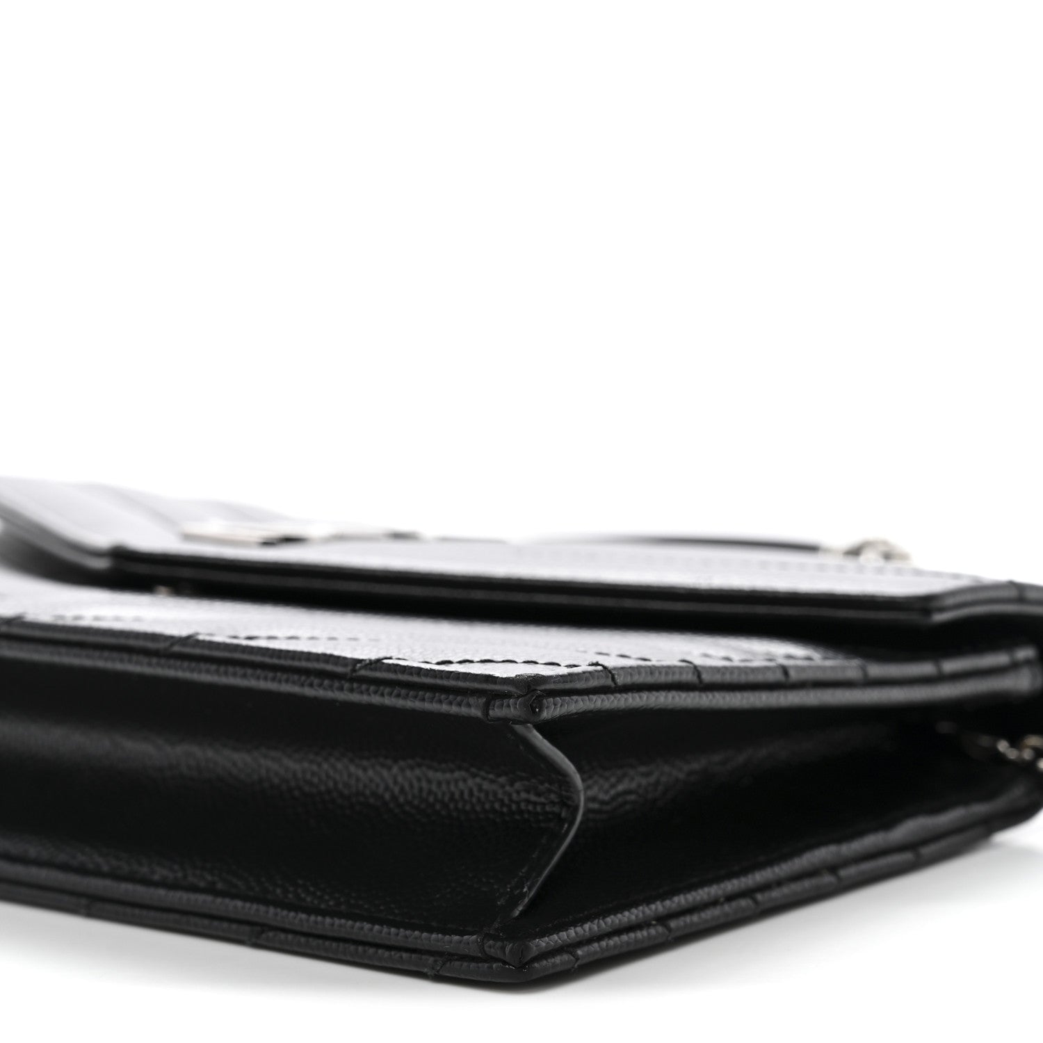 Saint Laurent Grain De Poudre Matelasse Chevron Monogram Envelope Chain Wallet Black 9 of 10