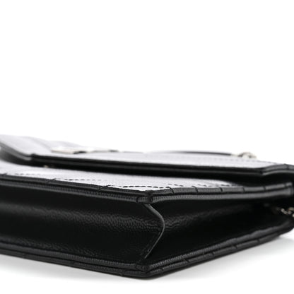 Saint Laurent Grain De Poudre Matelasse Chevron Monogram Envelope Chain Wallet Black 9 of 10