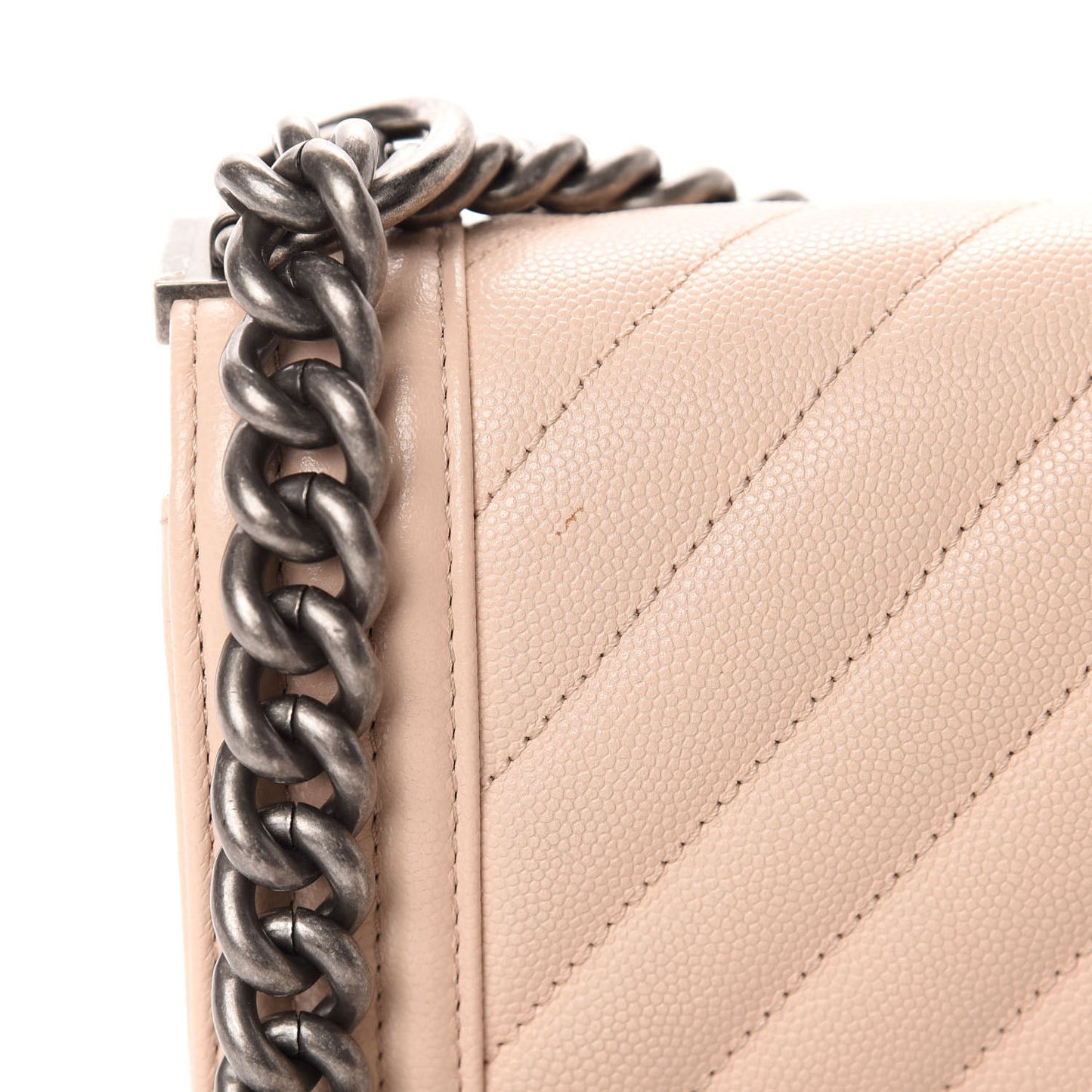 Caviar Chevron Quilted Small Boy Flap Light Beige
