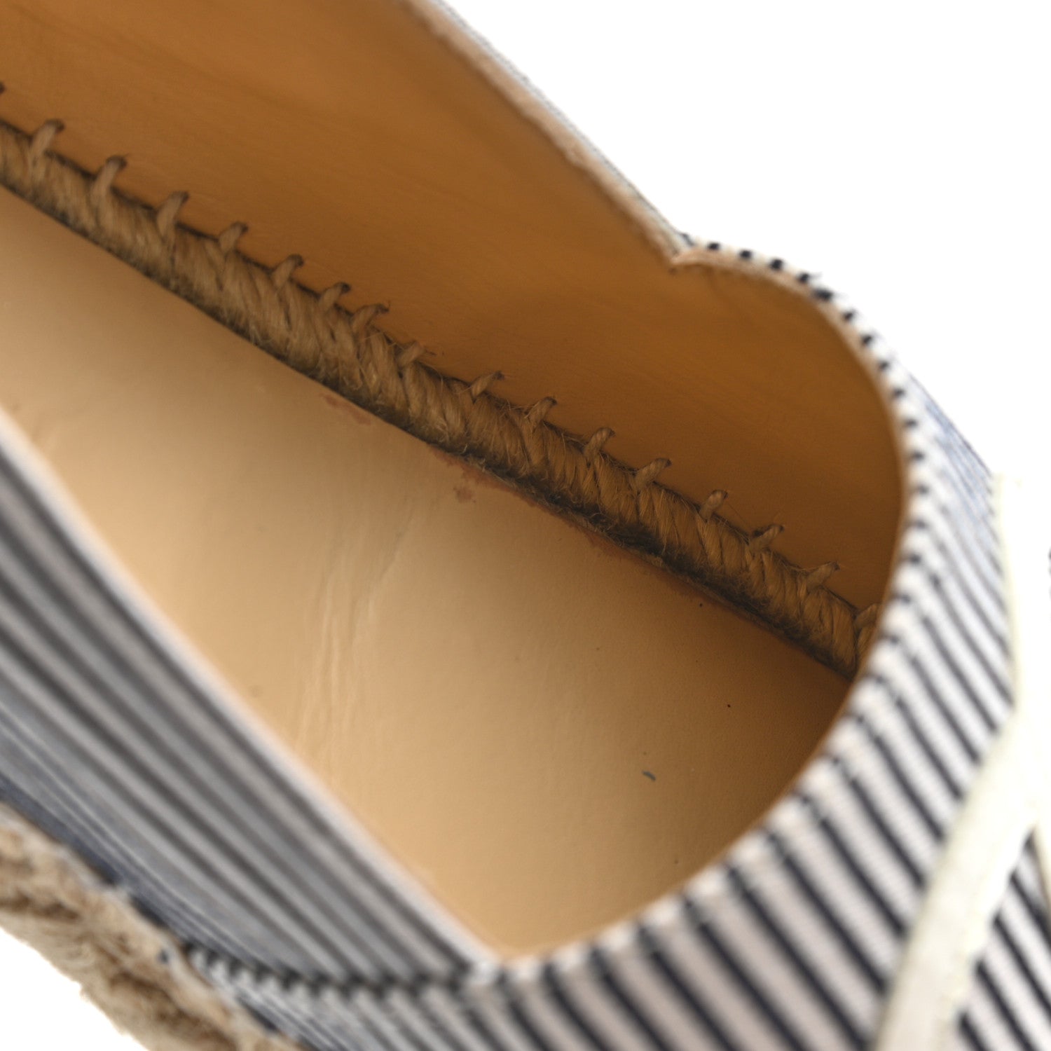 Chanel Canvas Striped Lambskin CC Espadrilles 39 Ivory Navy White 11 of 12