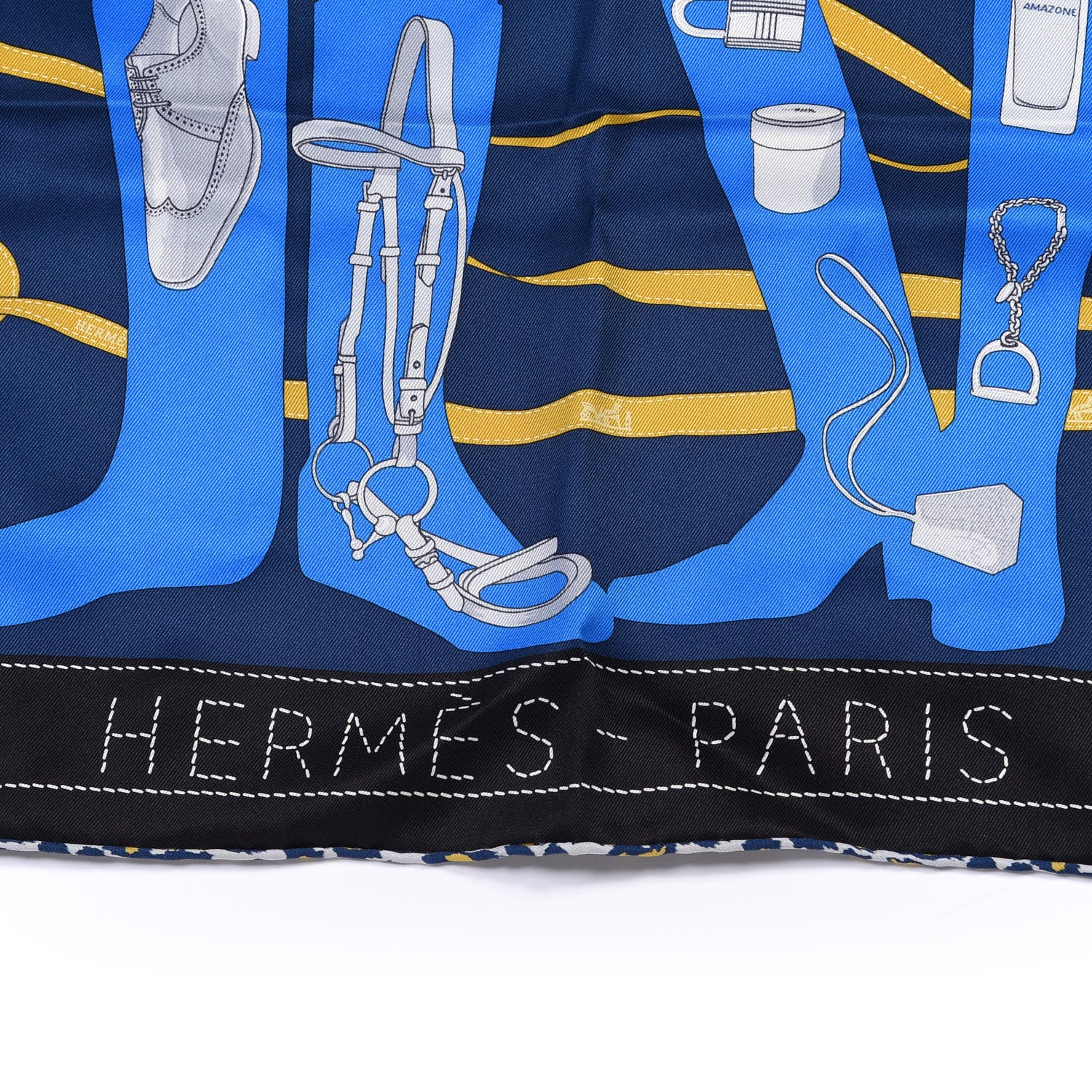 Hermes Vintage Silk Monsieur et Madame Scarf 70 Marine Cobalt Gold 2 of 4