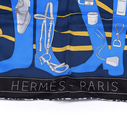 Hermes Vintage Silk Monsieur et Madame Scarf 70 Marine Cobalt Gold 2 of 4