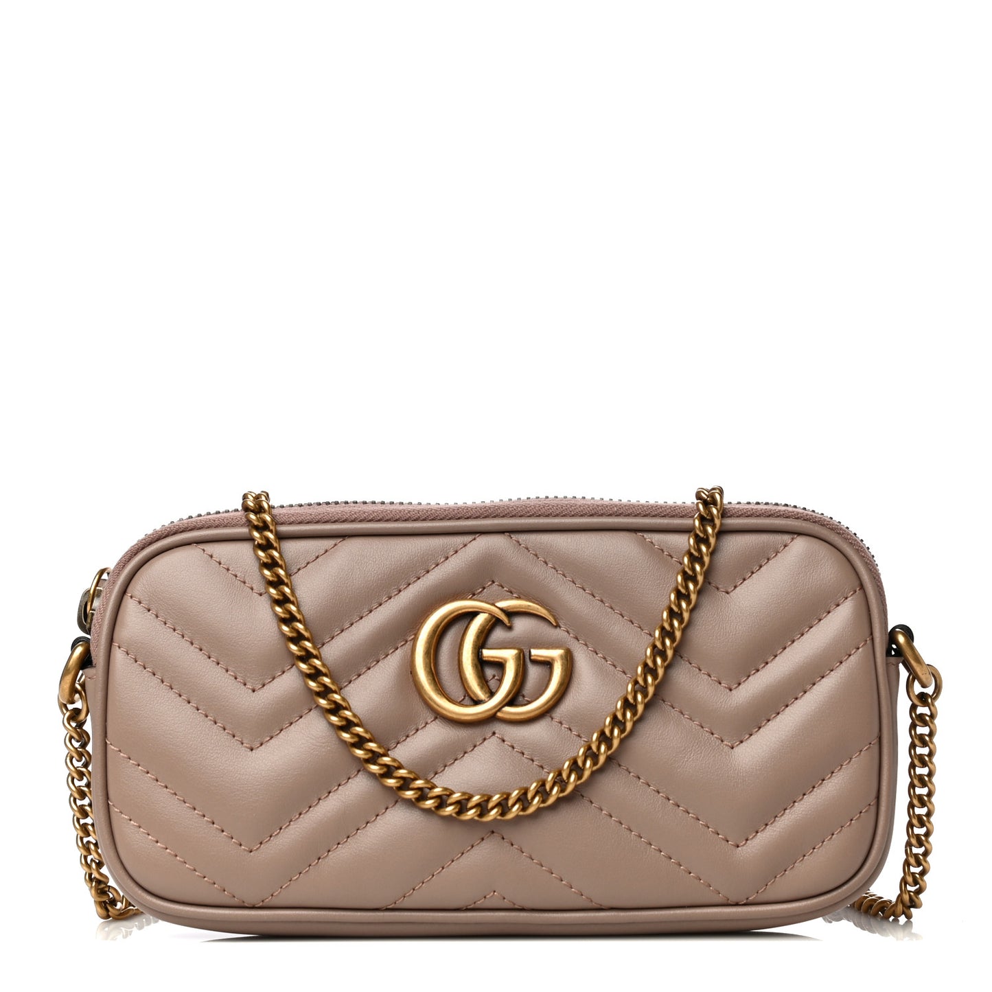 Calfskin Matelasse Mini GG Marmont Chain Crossbody Bag Porcelain Rose
