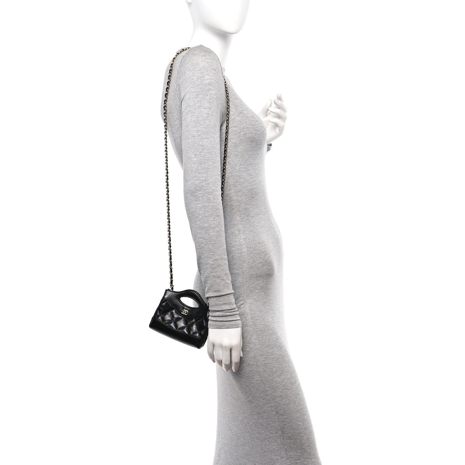 Chanel Shiny Lambskin Quilted Micro 31 Clutch With Chain Black 2 of 11