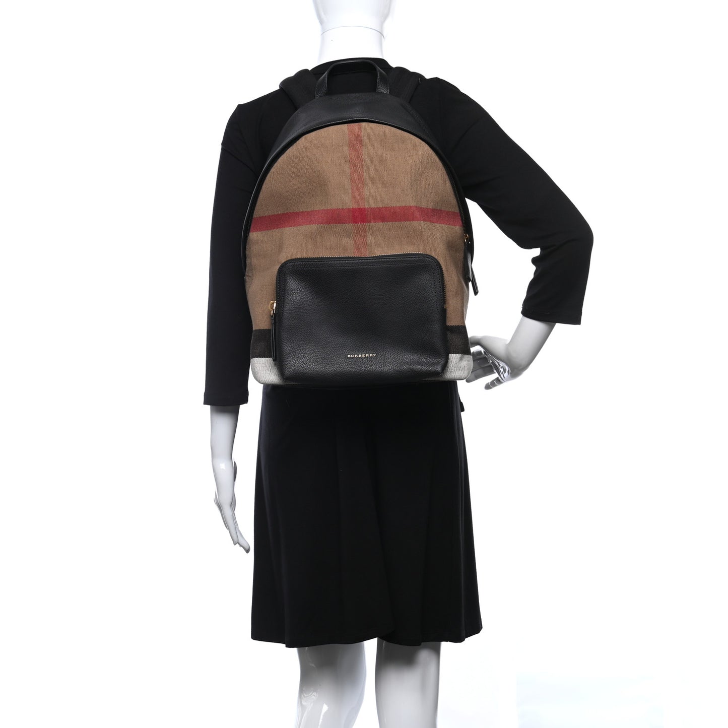 Mega Check Calfskin Abbeydale Simple Backpack Black Camel