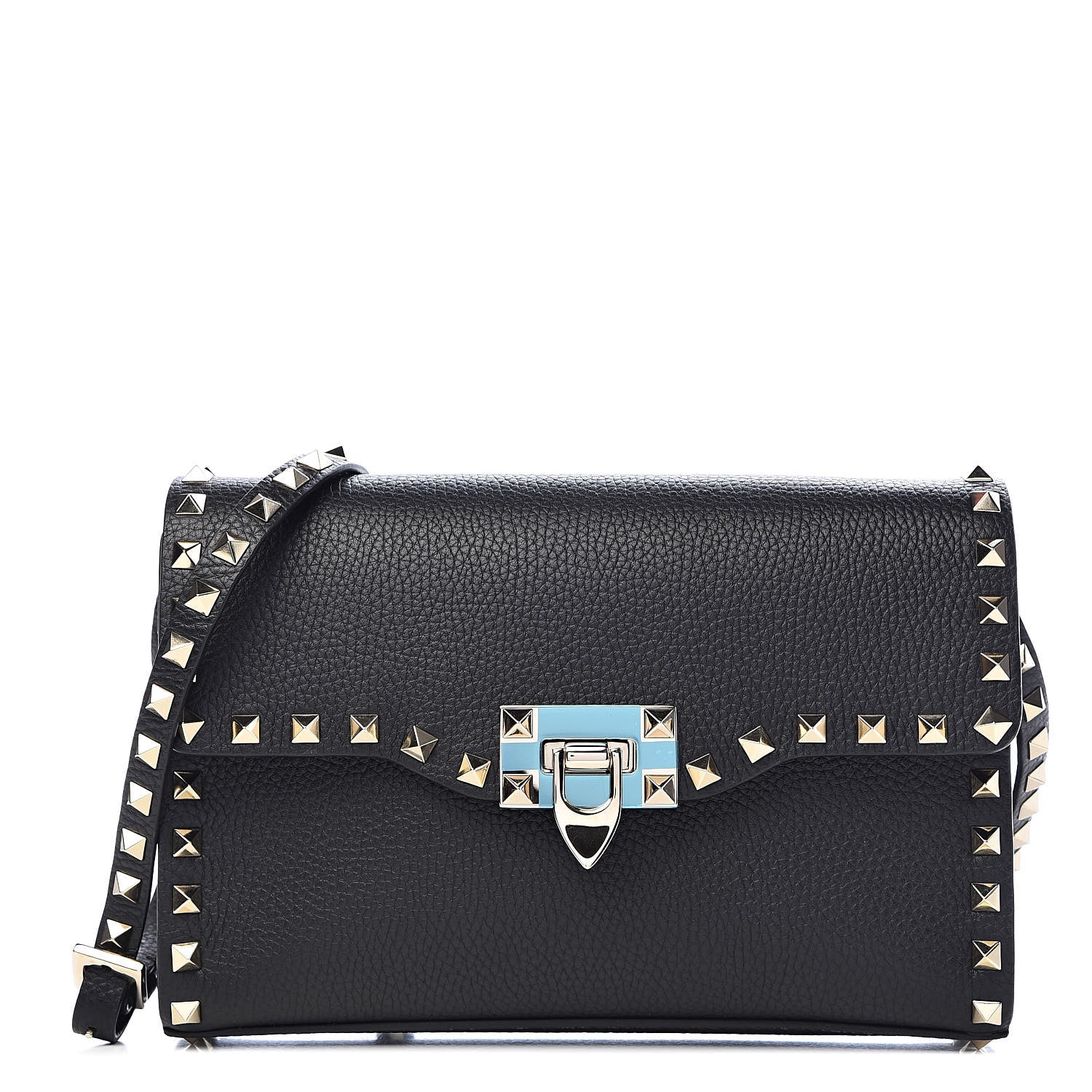 Valentino Garavani Pebbled Calfskin Medium Rockstud Flip Lock Crossbody Bag Black 1 of 9