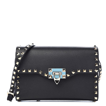 Valentino Garavani Pebbled Calfskin Medium Rockstud Flip Lock Crossbody Bag Black 1 of 9