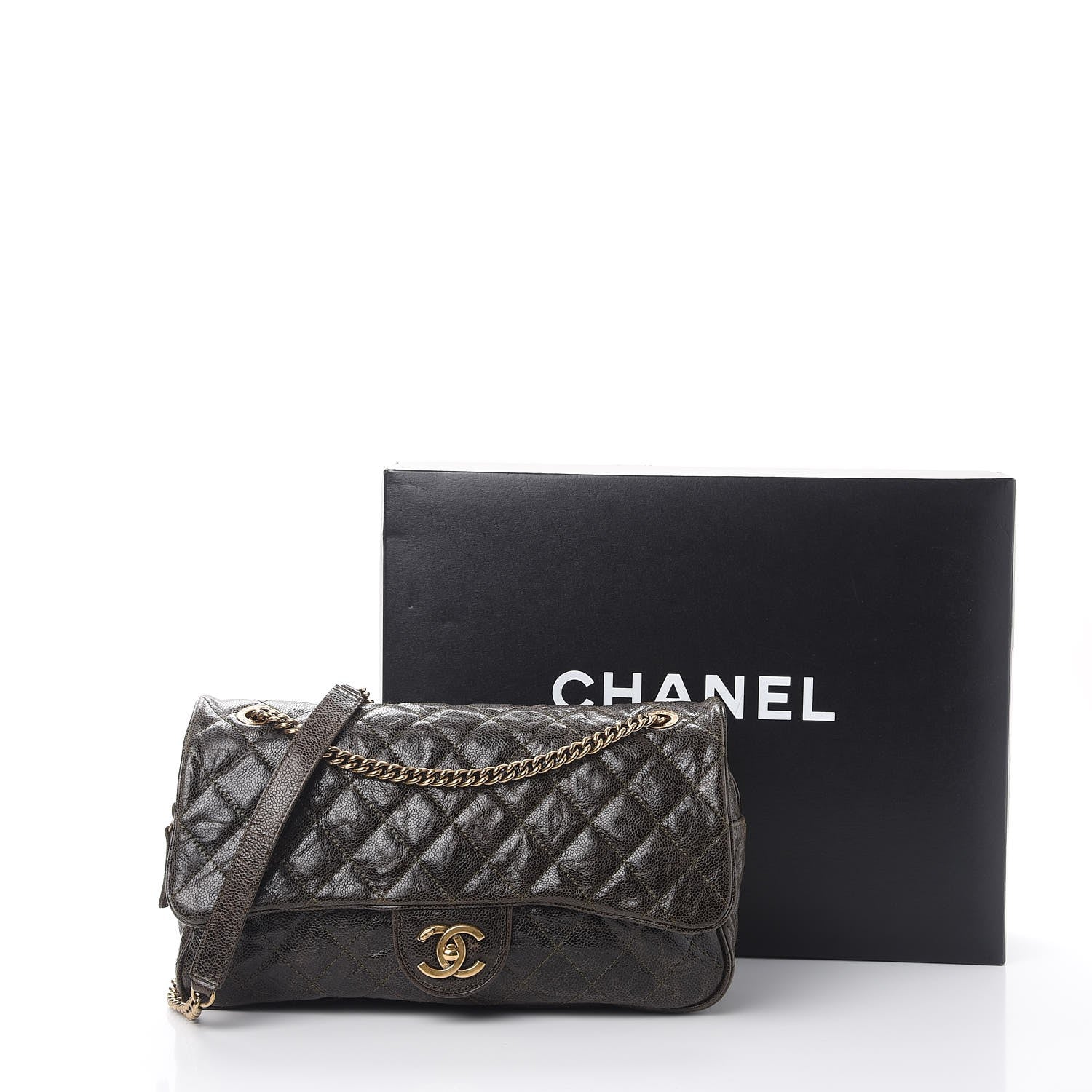 Chanel Crumpled Grained Calfskin Quilted Large Shiva Flap Dark Brown 9 of 9
