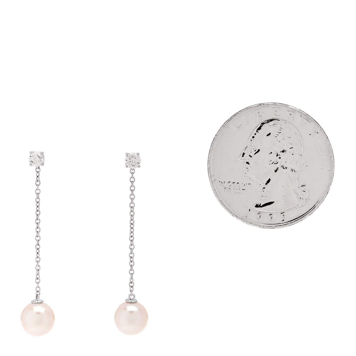 18K White Gold Diamond Akoya Pearl Drop Earrings