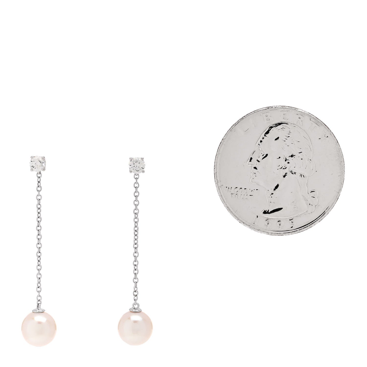 Tiffany 18K White Gold Diamond Akoya Pearl Drop Earrings 2 of 5