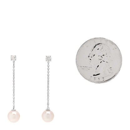 Tiffany 18K White Gold Diamond Akoya Pearl Drop Earrings 2 of 5