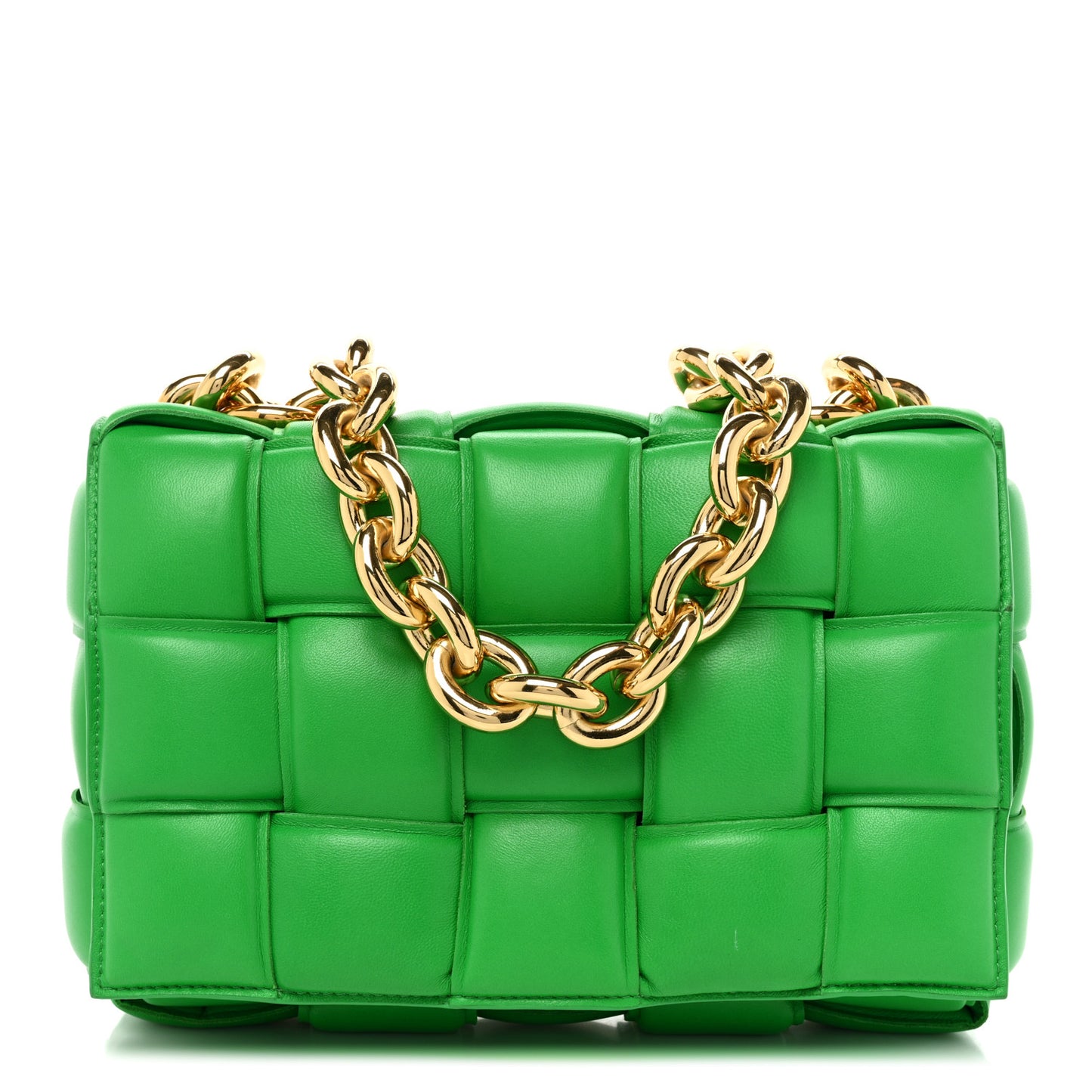 Lambskin Maxi Intreccio Padded Chain Cassette Crossbody Bag Parakeet